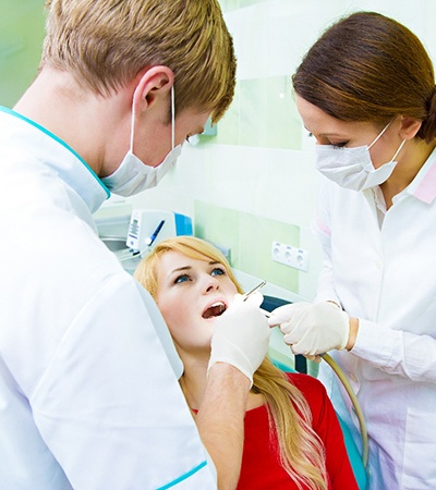 A woman getting dental crowns in Dayton