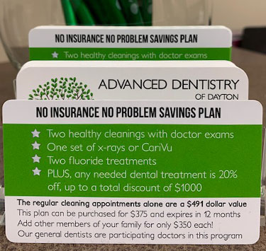 In house dental savings plan information cards